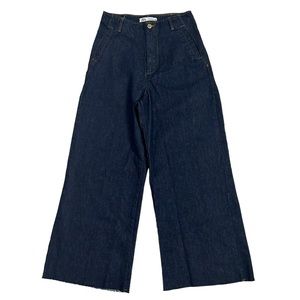 Zara High Rise Wide Leg ankle Cropped Dark Wash Denim Jeans